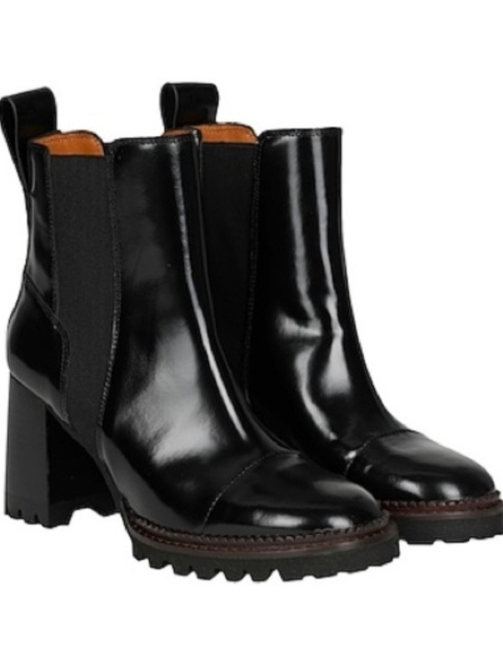 See By Chloe Mallory Black Leather Lug-sole Chelsea Ankle Boots 7 Designer Luxe